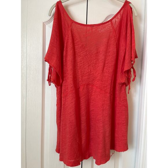 FREE PEOPLE Cold Shoulder Flutter Sleeve Linen Top - Picture 5 of 7